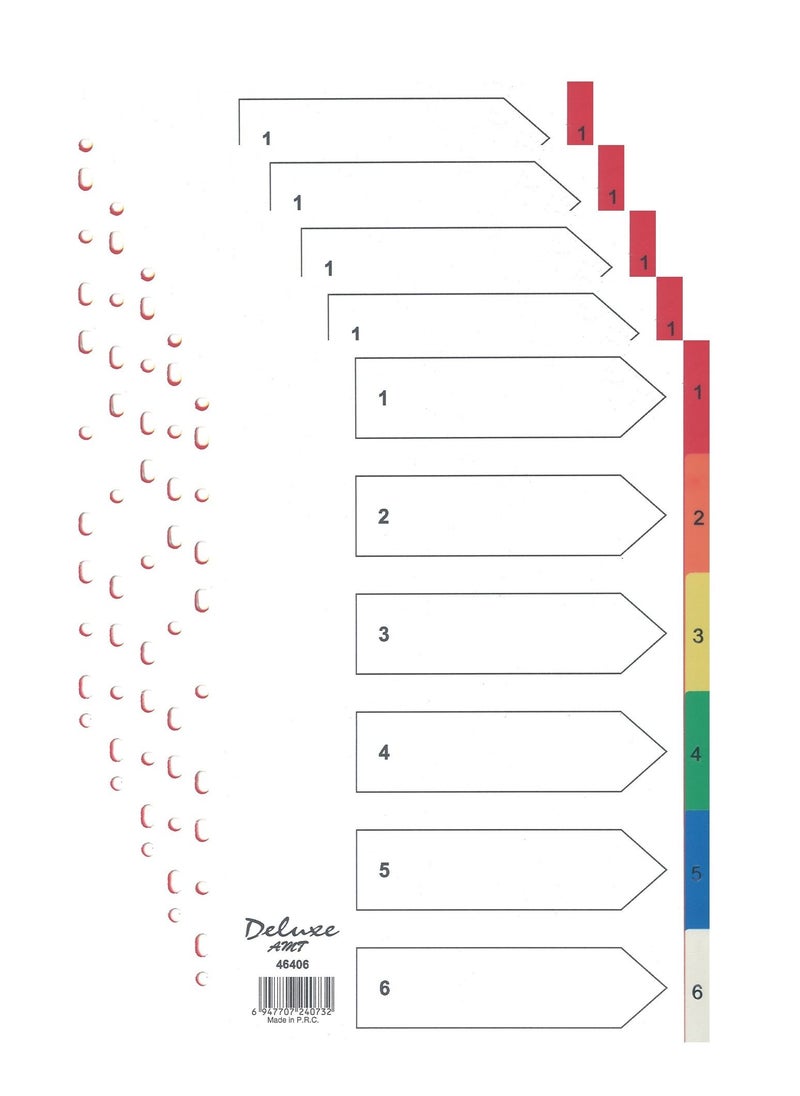 Deluxe Amt 5-Pack 6 Tab Plastic Divider Multicolour  - Image 1