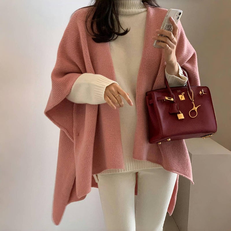 in stock South Korea New Arrival All-Match Loose H-Style Trendy Color Wool Knitted Sweater Vest Vest Vest Womens Shawl Vest Pink - Image 1
