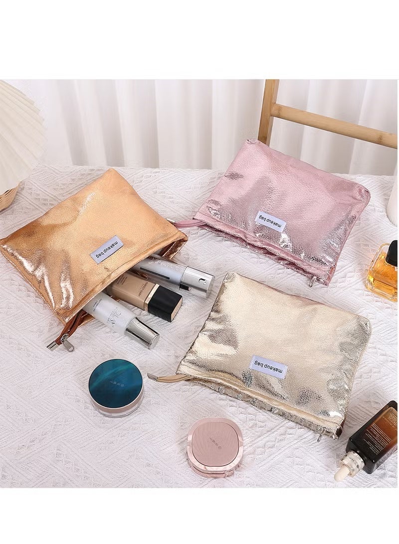 JUMEI Metallic Makeup Bag for Women, Waterproof Cosmetic Pouch with Zipper, Portable Travel Toiletry Organizer Clutch – Gold - Image 5