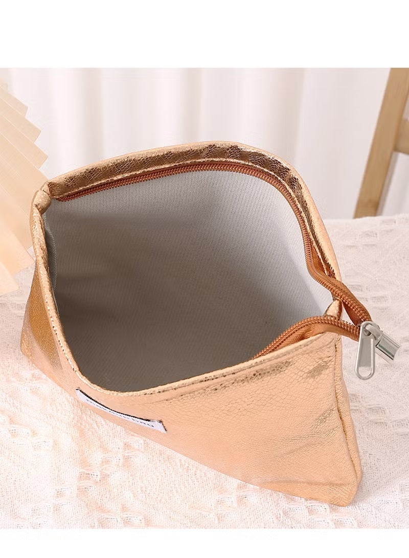 JUMEI Metallic Makeup Bag for Women, Waterproof Cosmetic Pouch with Zipper, Portable Travel Toiletry Organizer Clutch – Gold - Image 2
