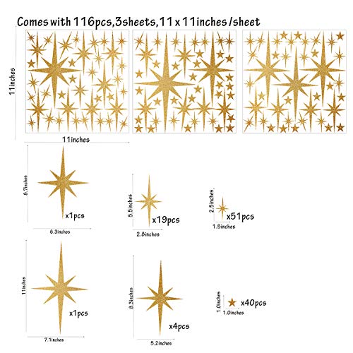 Easma Star Wall Stickers Girls Room Wall Decals (116pcs) Sparkle Wall Sticker Stick and Peel Stars Stickers-6 Sizes - Image 2