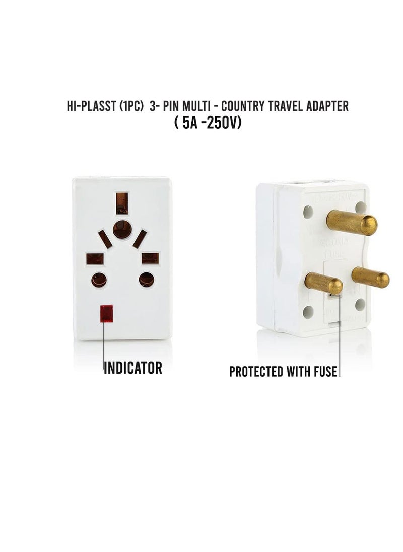 HI PLASST PINS N PLUGS HiPlasst Universal MultiCountry Travel Adapter TypeD Plug for Indian Socket for Imported Devices Compatible with Plugs of US UK EU and 150 Countries Builtin Fuse LED Indicator Pack of 1  - Image 2