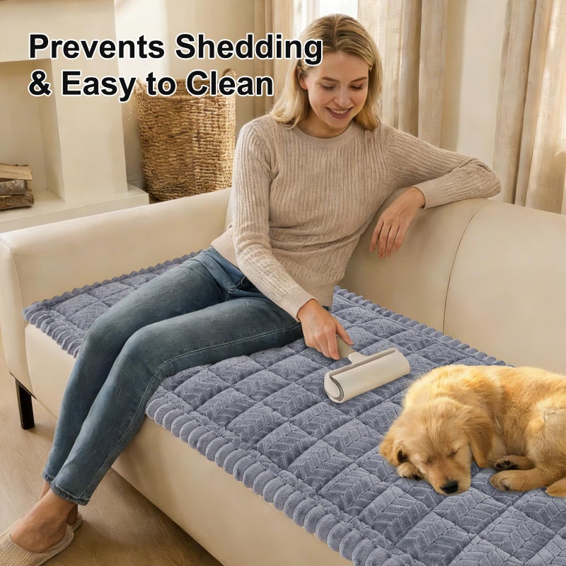 Smiry Non Slip Couch Covers for Dogs, Fuzzy Pet Couch Covers for 3 Cushion Sofa Pet Friendly, Soft Sofa Slipcovers Cushion Furniture Protector Washable (Grey, 27.6" x 82.7") - Image 3