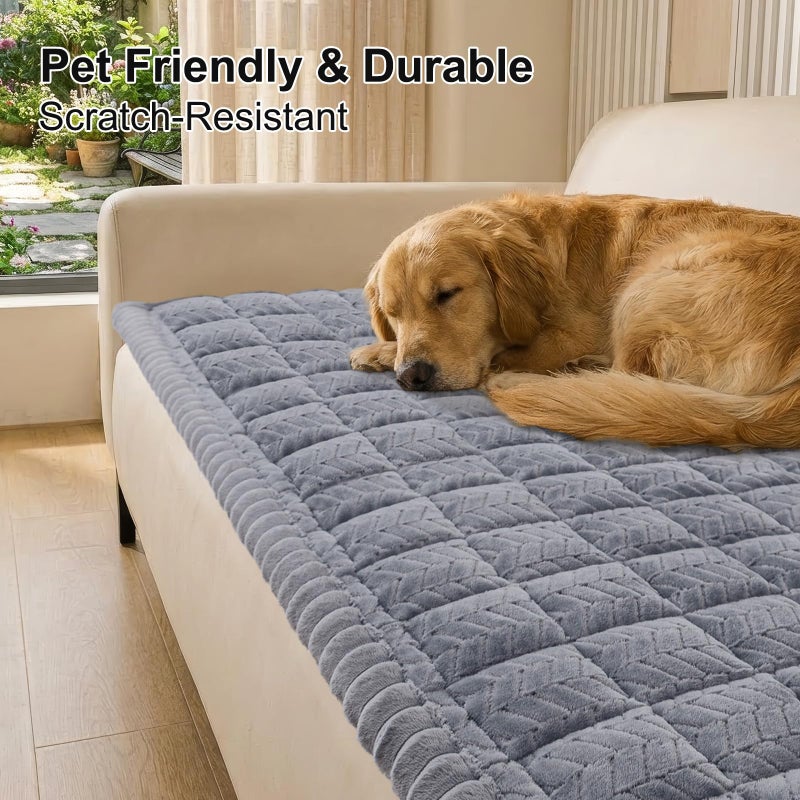 Smiry Non Slip Couch Covers for Dogs, Fuzzy Pet Couch Covers for 3 Cushion Sofa Pet Friendly, Soft Sofa Slipcovers Cushion Furniture Protector Washable (Grey, 27.6" x 82.7") - Image 2