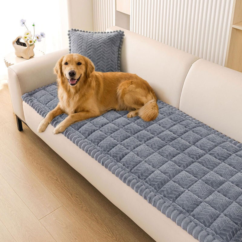 Smiry Non Slip Couch Covers for Dogs, Fuzzy Pet Couch Covers for 3 Cushion Sofa Pet Friendly, Soft Sofa Slipcovers Cushion Furniture Protector Washable (Grey, 27.6" x 82.7") - Image 1