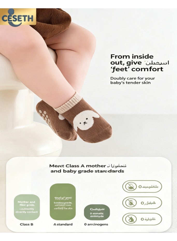 CESETH 6 Pairs Of Anti-Slip Baby Socks, Cotton Baby Walking Socks Suitable For All Seasons, Featuring Cute Animal Patterns, Anti-Slip And Soft Floor Socks, Suitable For Children And Infants To Wear. With A-Level High-Quality Safety Standards, Suitable As Baby Party Gifts For Boys/Girls. For Children Aged 0 To 3 Years Old, Available In Multiple Colors. - Image 4