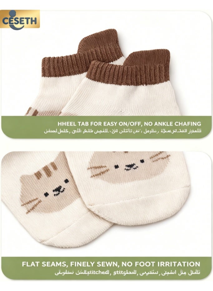 CESETH 6 Pairs Of Anti-Slip Baby Socks, Cotton Baby Walking Socks Suitable For All Seasons, Featuring Cute Animal Patterns, Anti-Slip And Soft Floor Socks, Suitable For Children And Infants To Wear. With A-Level High-Quality Safety Standards, Suitable As Baby Party Gifts For Boys/Girls. For Children Aged 0 To 3 Years Old, Available In Multiple Colors. - Image 3