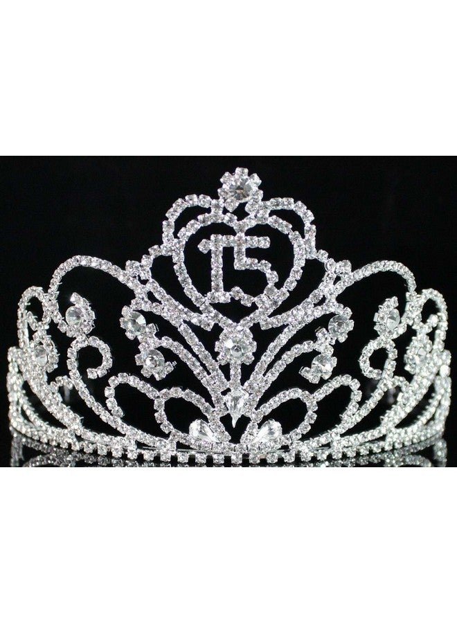 Janefashions Quinceanera Coronas De Quinceañeras Sweet 15 Fifteen 15Th Birthday Party Clear White Austrian Rhinestone Crystal Princess Hair Jewelry Tiara Crown With Hair Combs T1813 Silver - Image 4