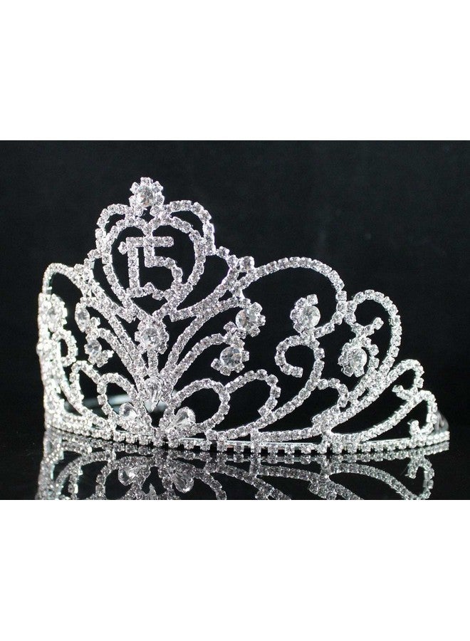 Janefashions Quinceanera Coronas De Quinceañeras Sweet 15 Fifteen 15Th Birthday Party Clear White Austrian Rhinestone Crystal Princess Hair Jewelry Tiara Crown With Hair Combs T1813 Silver - Image 5