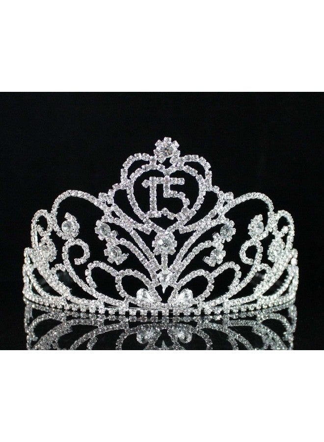 Janefashions Quinceanera Coronas De Quinceañeras Sweet 15 Fifteen 15Th Birthday Party Clear White Austrian Rhinestone Crystal Princess Hair Jewelry Tiara Crown With Hair Combs T1813 Silver - Image 3