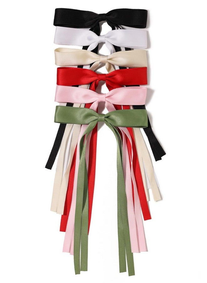 LFOUVRE Tassel Hair Bow Clips Ribbon Barrettes And Metal Bows For Women 6Pcs Hair Accessories With Claw Clips For Girls And Teens - Image 1