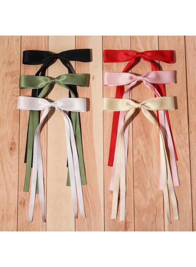 LFOUVRE Tassel Hair Bow Clips Ribbon Barrettes And Metal Bows For Women 6Pcs Hair Accessories With Claw Clips For Girls And Teens - Image 4