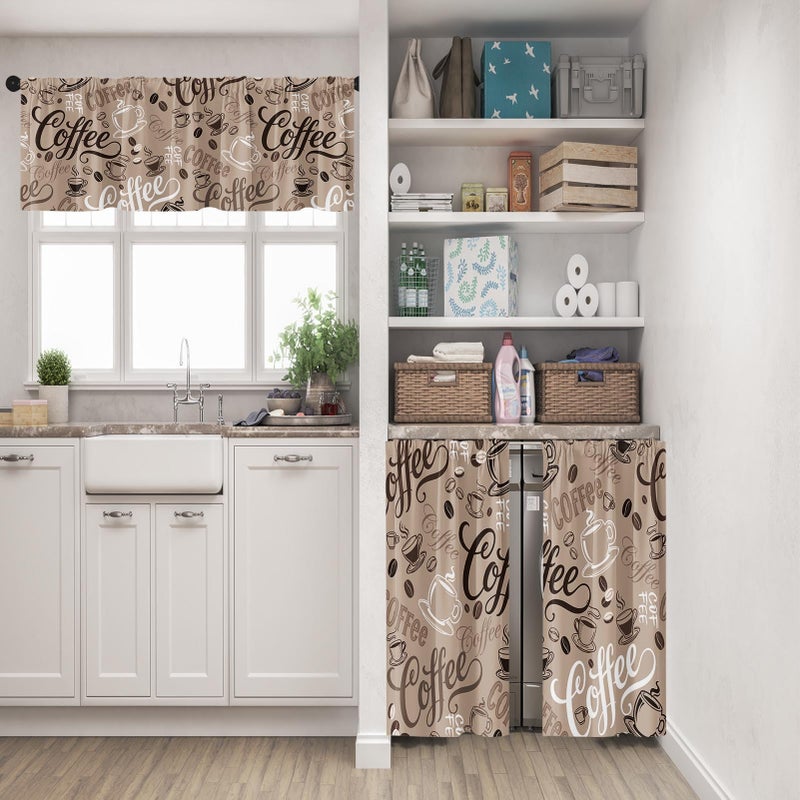 Tayney Coffee Kitchen Window Curtains Valance and Tier Set 36 Inch, Brown Farmhouse Rod Pocket Short Tier Curtain, Retro Vintage Small Cafe Drapes for Kitchen Decor - Image 2