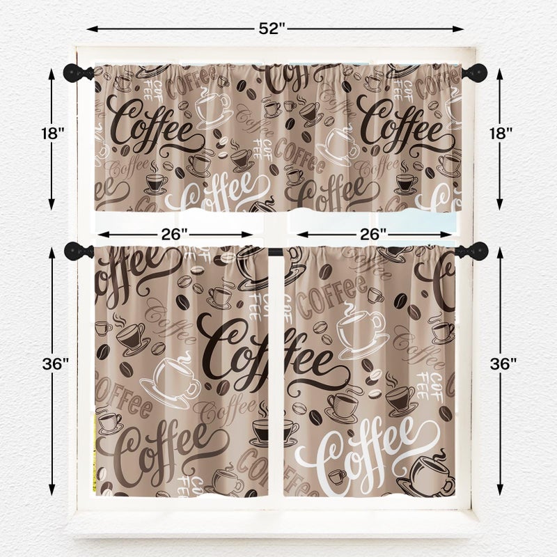 Tayney Coffee Kitchen Window Curtains Valance and Tier Set 36 Inch, Brown Farmhouse Rod Pocket Short Tier Curtain, Retro Vintage Small Cafe Drapes for Kitchen Decor - Image 3