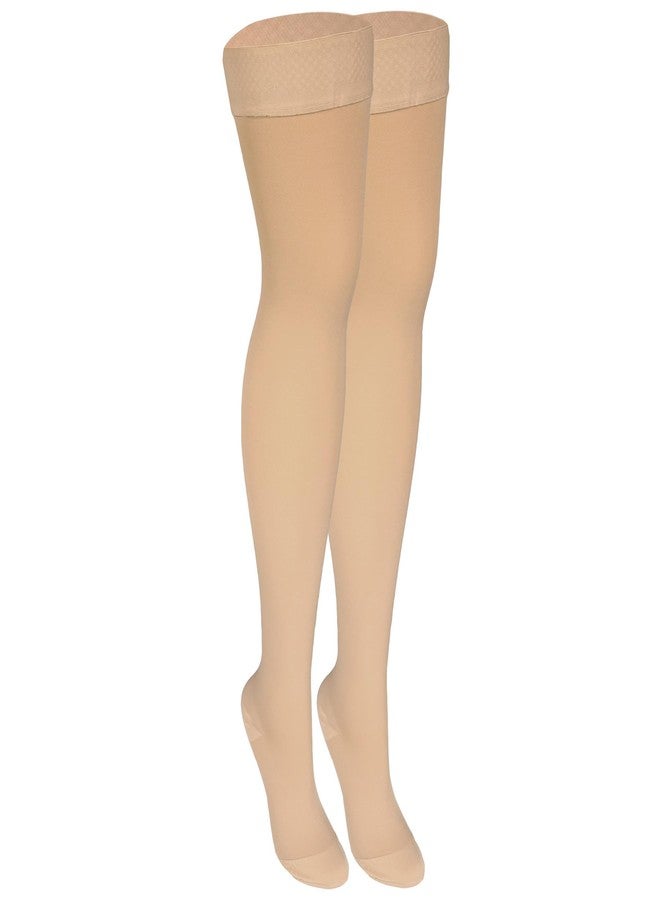 NuVein Medical Compression Stockings, 30-40 mmHg Support, Women & Men Thigh Length Hose, Closed Toe, Beige, Large - Image 2