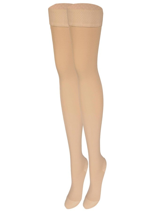 NuVein Medical Compression Stockings, 30-40 mmHg Support, Women & Men Thigh Length Hose, Closed Toe, Beige, Large - Image 1