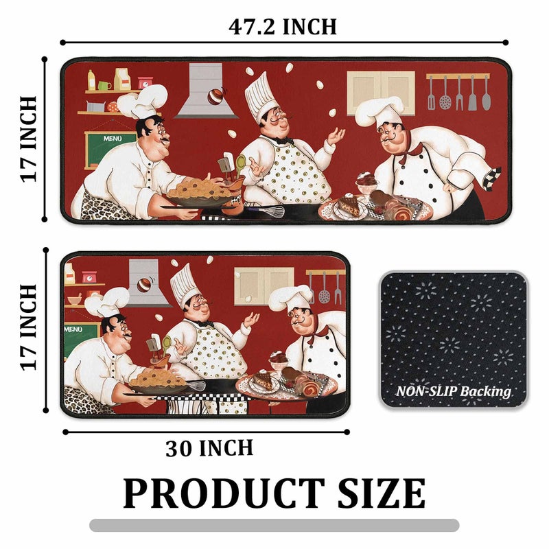 kukli kitchen Chef Kitchen Rug Set 2 PCS | Non-Slip Waterproof Stain-Resistant Floor Mats | Fun Chef Style Mats for Kitchen, Sink & Laundry 17"x47"+17"x30" - Image 2