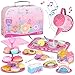PRE-WORLD Tea Party Set for Toddles 35PREWORLD Musical Kids Tea Set for Little Girls with DessertCookiesDoughnutCakeCake StandTablecloth Carrying CaseKitchen Pretend Play Toys for Girls Boys Age 36 - Image 2