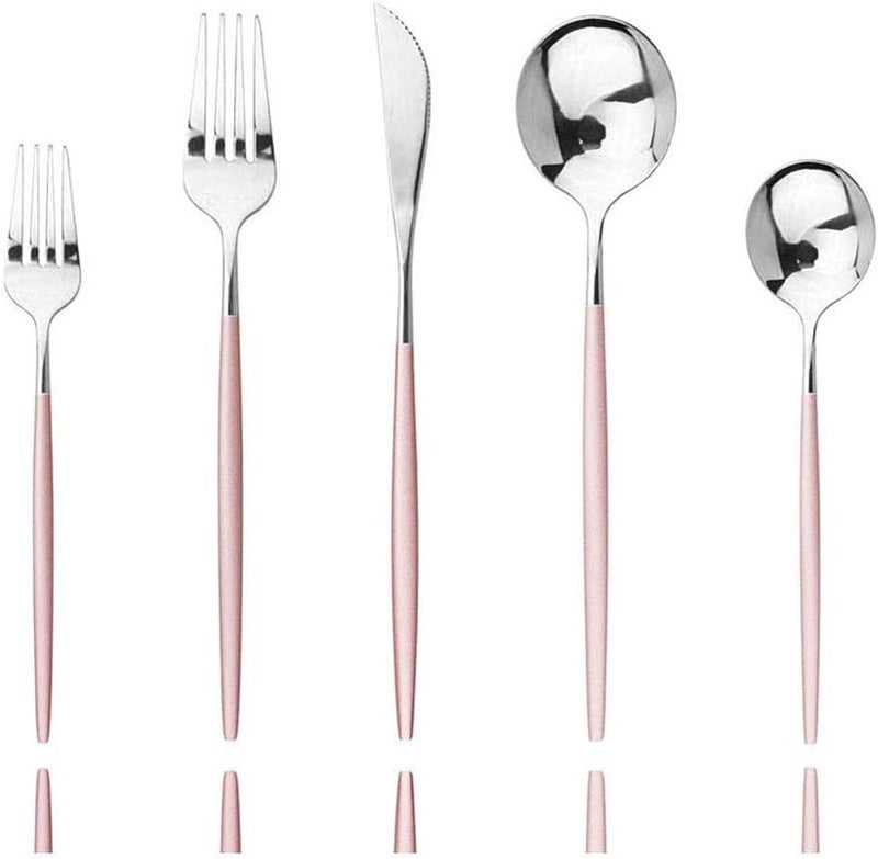 JASHII Pink Silver Silverware Set JASHII 20Piece Stainless Steel Satin Finish Flatware Set Kitchen Utensil Set Mirror Polished Tableware Cutlery Set for Home and Restaurant Dishwasher Safe - Image 1