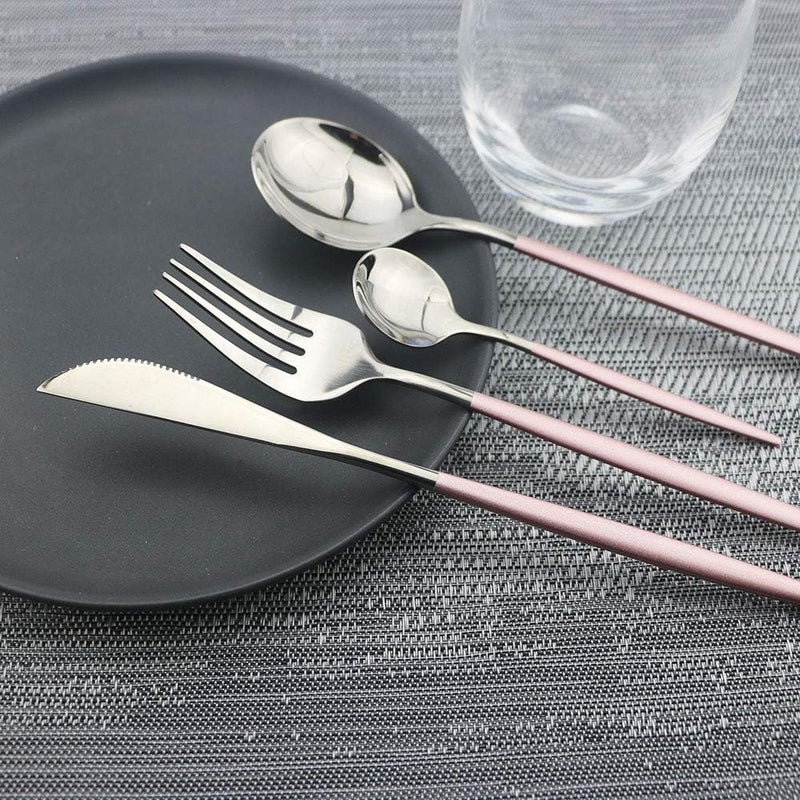 JASHII Pink Silver Silverware Set JASHII 20Piece Stainless Steel Satin Finish Flatware Set Kitchen Utensil Set Mirror Polished Tableware Cutlery Set for Home and Restaurant Dishwasher Safe - Image 2