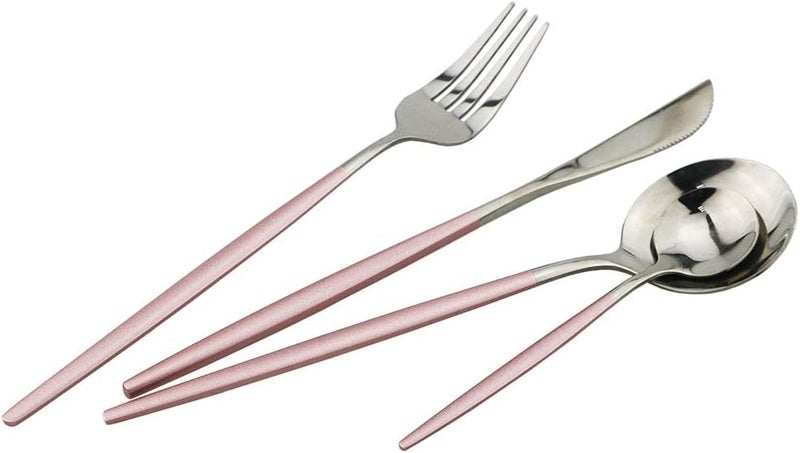 JASHII Pink Silver Silverware Set JASHII 20Piece Stainless Steel Satin Finish Flatware Set Kitchen Utensil Set Mirror Polished Tableware Cutlery Set for Home and Restaurant Dishwasher Safe - Image 3