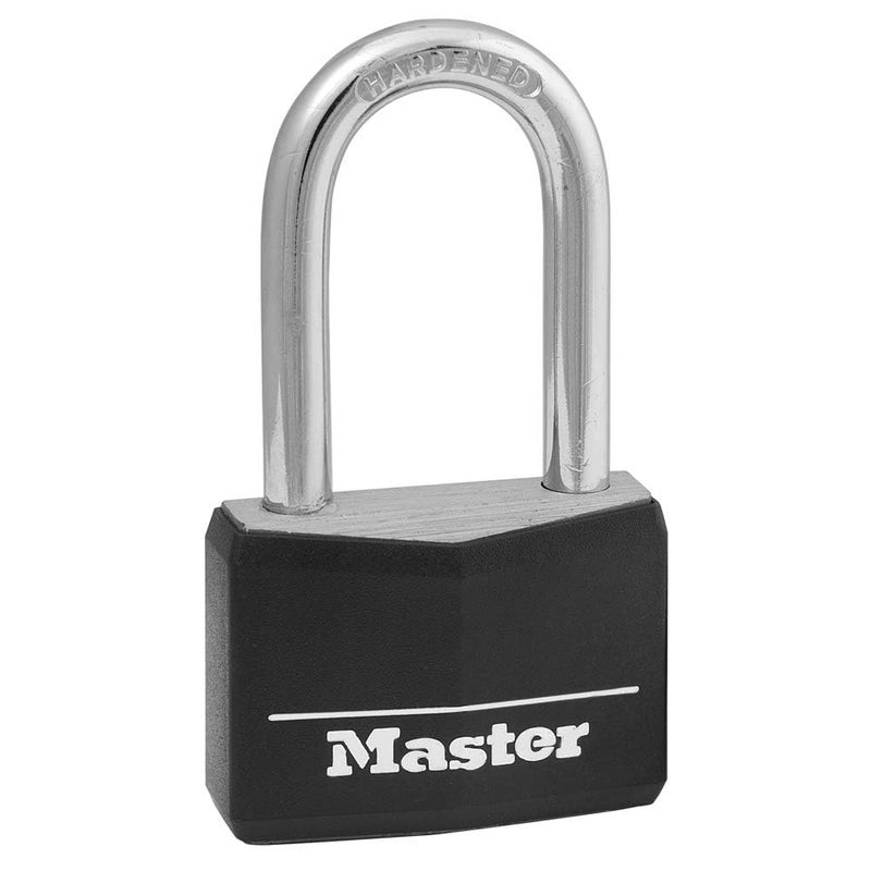Master Lock Black Covered Aluminum Lock Gym Locker Lock with Key Outdoor Padlock with Long Shackle for Gates Fences Toolboxes and More141DLF