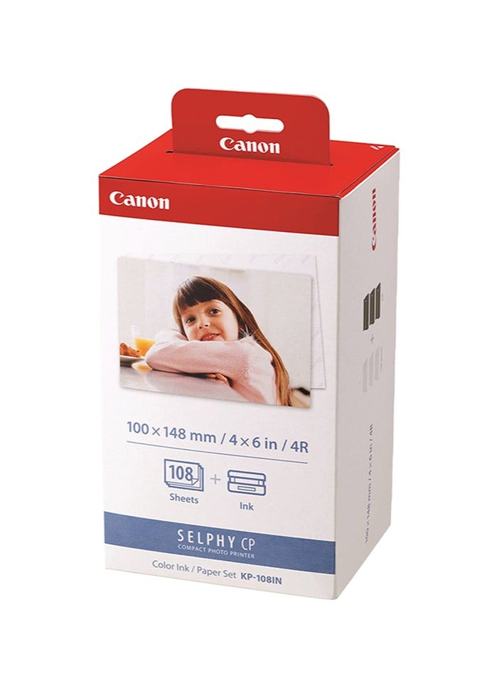 Canon Canon KP-108IN Color Ink Paper Set for Canon Selphy CP910/CP810 Photo Printer, 108 Sheets, White - Image 1