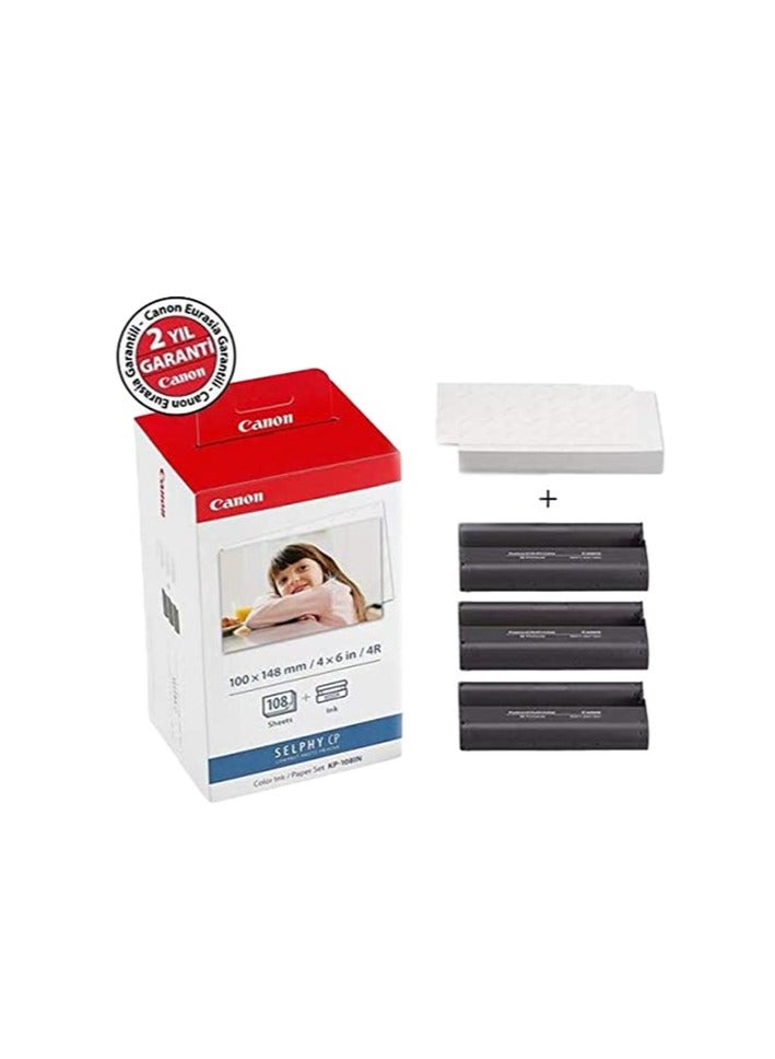 Canon Canon KP-108IN Color Ink Paper Set for Canon Selphy CP910/CP810 Photo Printer, 108 Sheets, White - Image 2