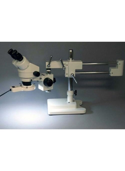 AmScope AmScope SM4BXFRL Professional Binocular Stereo Zoom Microscope WH10x Eyepieces 35X45X Magnification 07X45X Zoom Objective 8W Fluorescent Ring Light DoubleArm Boom Stand 110V120V Includes 05x Barlow Lens  - Image 2
