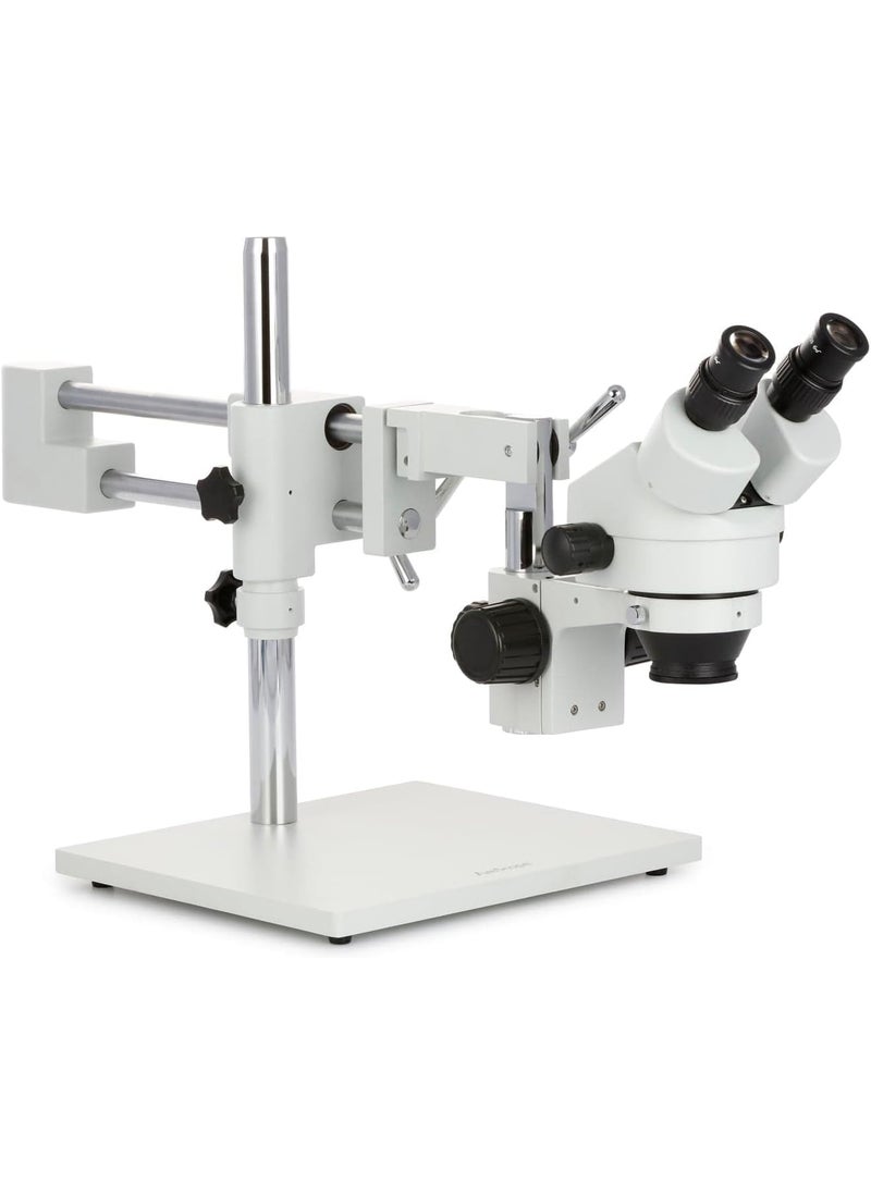 AmScope AmScope SM4BXFRL Professional Binocular Stereo Zoom Microscope WH10x Eyepieces 35X45X Magnification 07X45X Zoom Objective 8W Fluorescent Ring Light DoubleArm Boom Stand 110V120V Includes 05x Barlow Lens  - Image 3