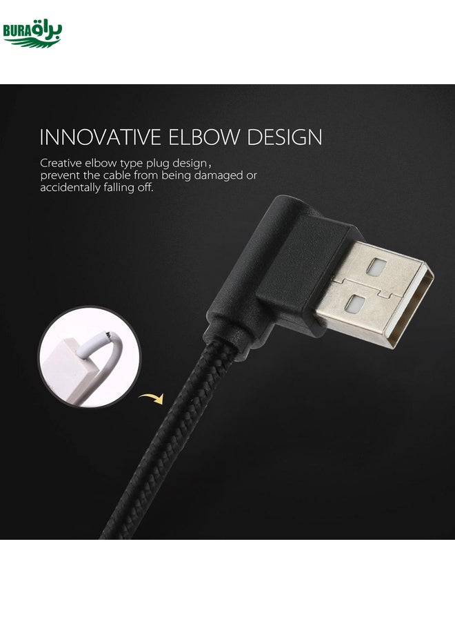 BURAQ 1m USB to USB-C / Type-C Nylon Weave Style Double Elbow Charging Cable(Black)  - Image 4