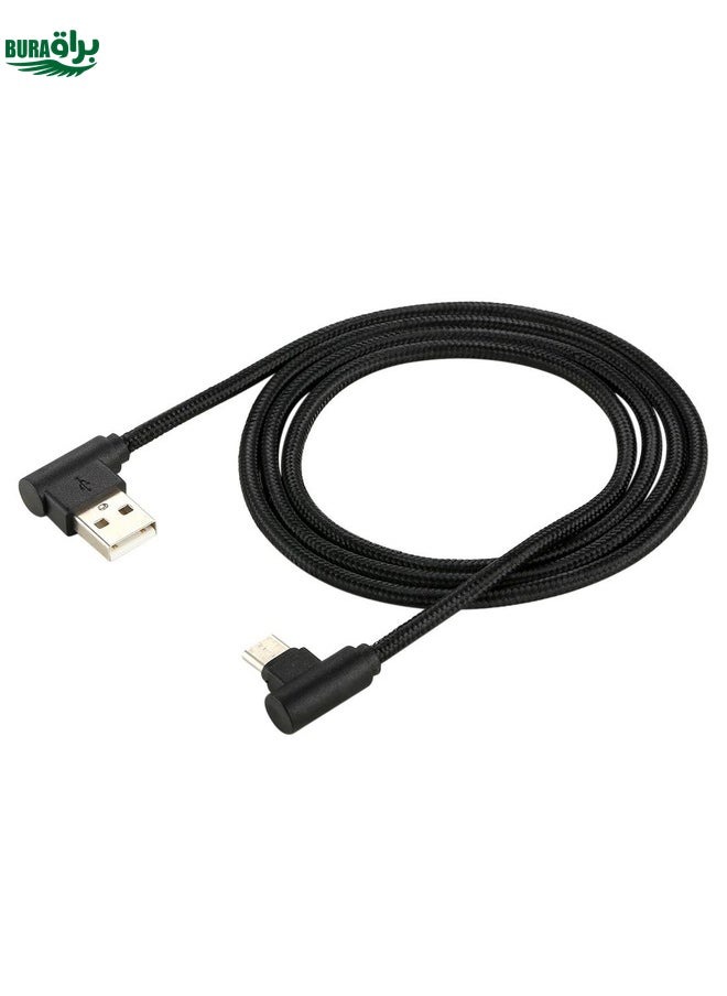 BURAQ 1m USB to USB-C / Type-C Nylon Weave Style Double Elbow Charging Cable(Black)  - Image 3