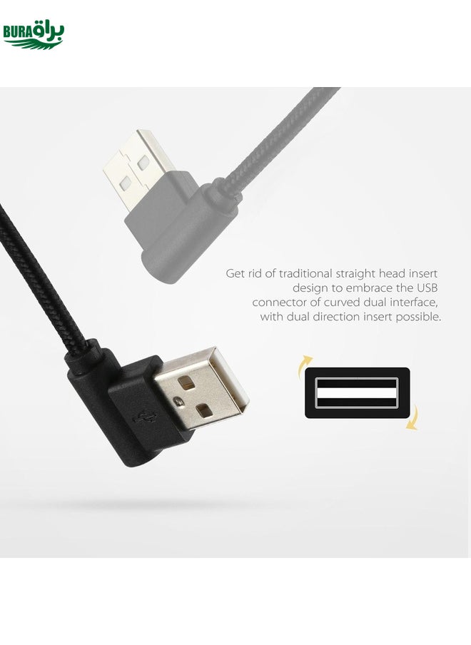 BURAQ 1m USB to USB-C / Type-C Nylon Weave Style Double Elbow Charging Cable(Black)  - Image 5