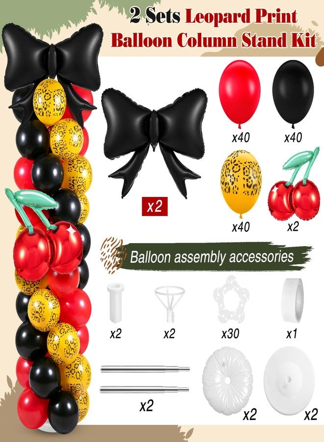 Arrowbash مجموعة أعمدة بالونات بنقشة الفهد من Arrowbash، تتضمن 124 بالونًا أحمر وأسود بنقشة الفهد، مع حامل للأبراج وزينة بنقشة الفهد الأحمر والكرز، مثالية لحفلات توديع العزوبية وأعياد الميلاد وحفلات استقبال المولود الجديد وحفلات البنات. - Image 3
