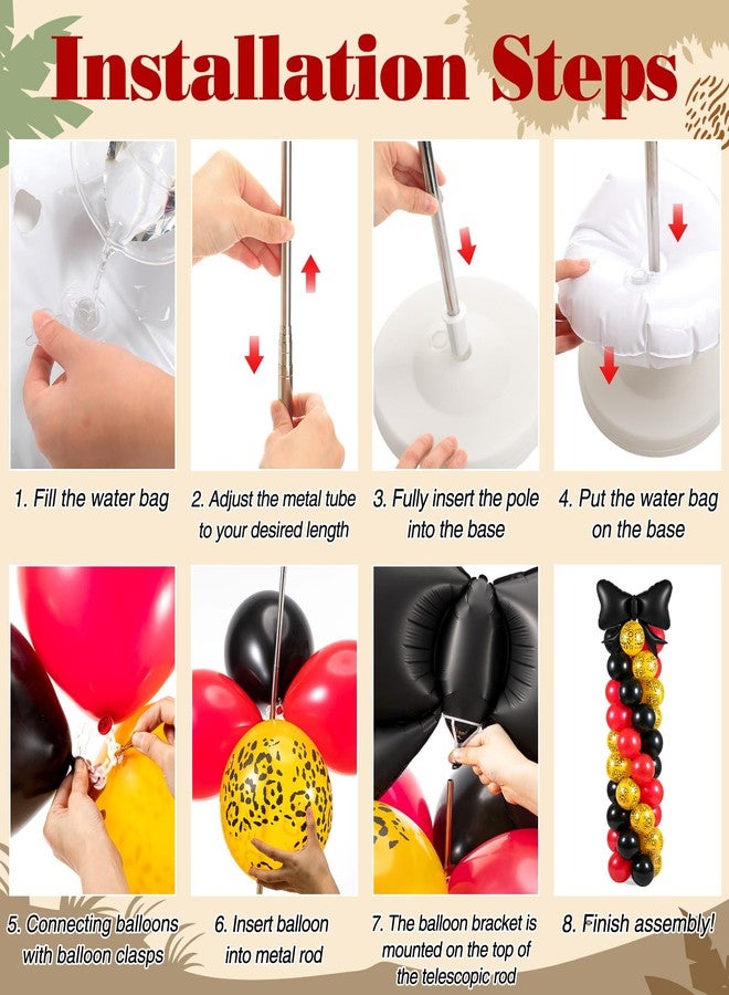 Arrowbash مجموعة أعمدة بالونات بنقشة الفهد من Arrowbash، تتضمن 124 بالونًا أحمر وأسود بنقشة الفهد، مع حامل للأبراج وزينة بنقشة الفهد الأحمر والكرز، مثالية لحفلات توديع العزوبية وأعياد الميلاد وحفلات استقبال المولود الجديد وحفلات البنات. - Image 4