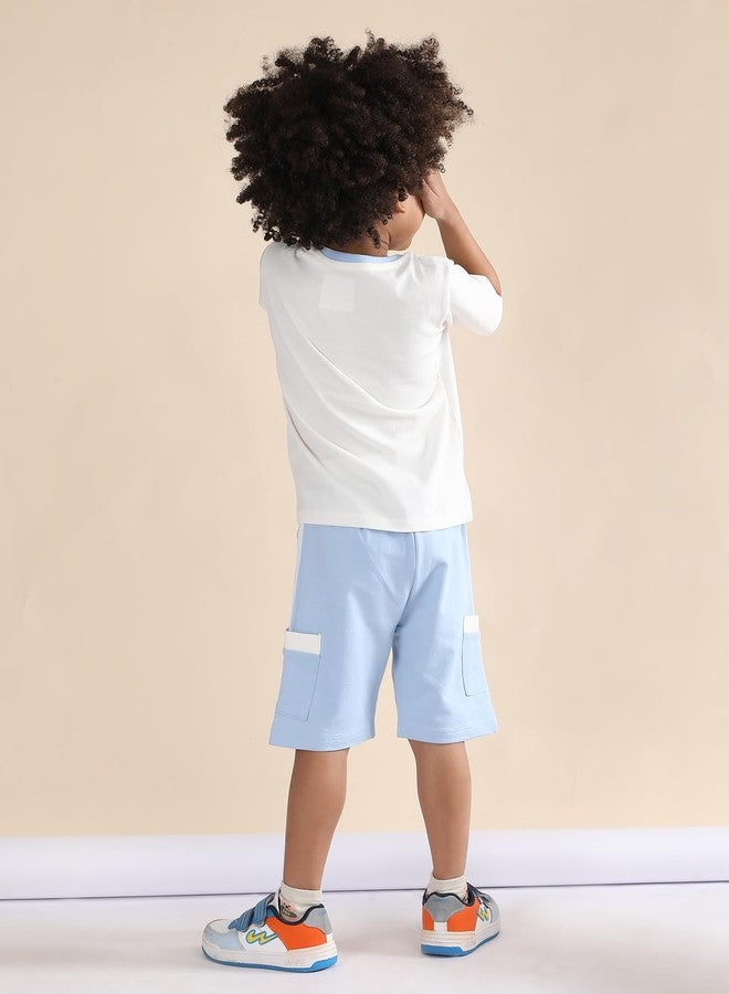 POLKA TOTS Half Sleeves Play, Laugh & Smile Print T-Shirt Shorts - White and Blue - Image 2