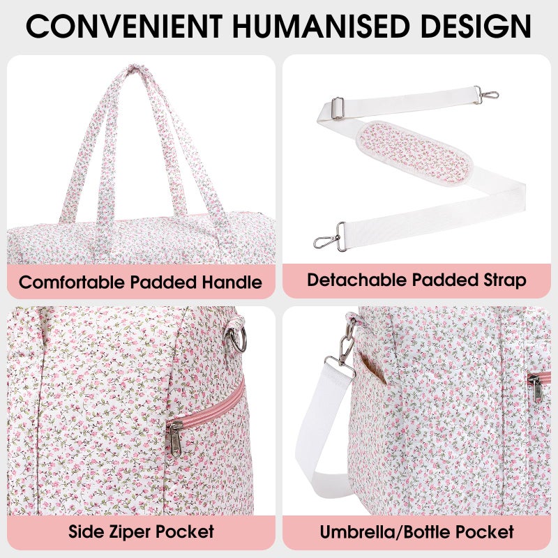 honitty Duffle Bag, Gym Bag for Women, Quilted Duffle Bags, Travel Large Capacity Floral Weekender Bags - Image 3