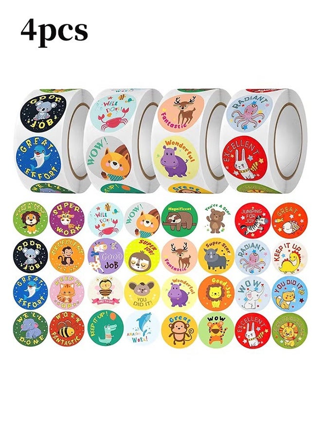 واي جيه ٤ قطع من ملصقات تحفيزية للمعلمين للأطفال والطلاب، ٤ لفات من ملصقات الحيوانات المنزلية التحفيزية بـ ٣٢ تصميمًا - Image 1