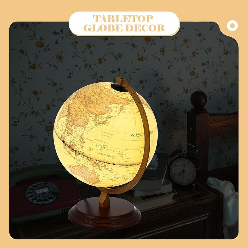 USB Powered Retro Globe Lamp Vintage Style Educational Geography Desk Decor - Image 4