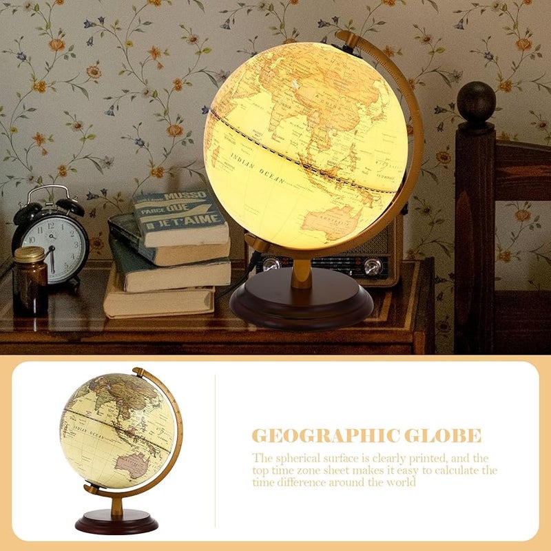 USB Powered Retro Globe Lamp Vintage Style Educational Geography Desk Decor - Image 5