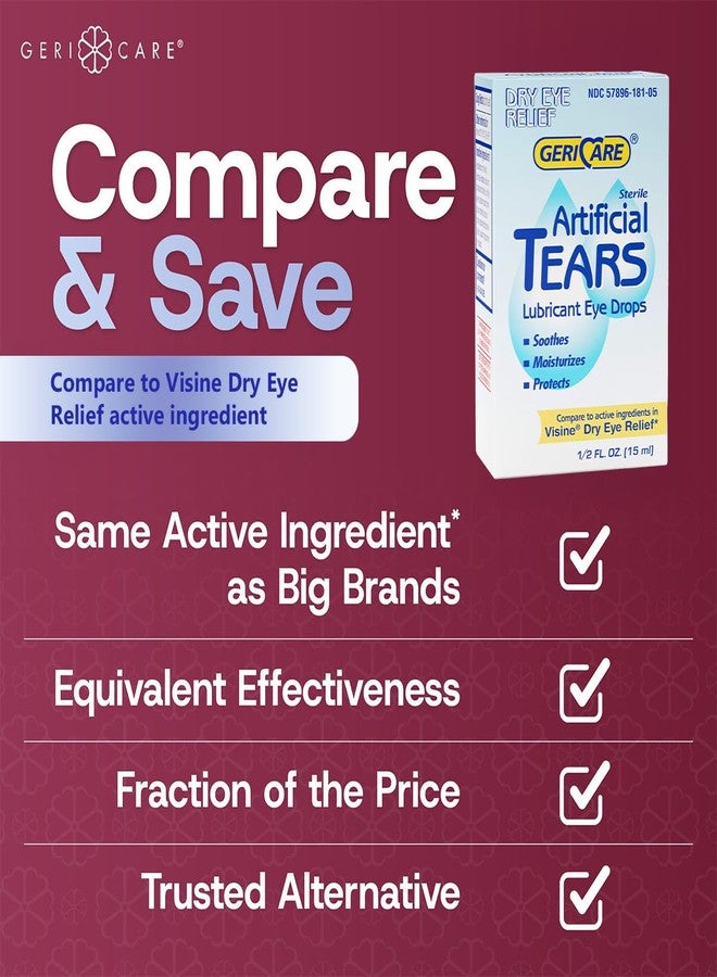 GeriCare Artificial Lubricating Tears, Soothing Eye Hydration Drops - Long Lasting Eye Lubricant Formula, 0.5 fl oz Bottle (15ml) (Pack of 3) - Image 4