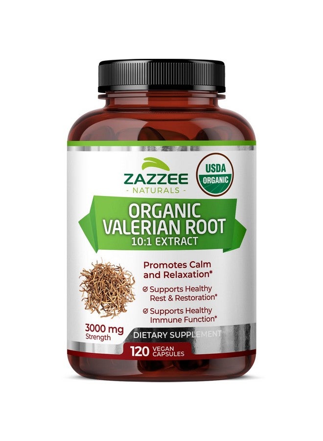 Zazzee USDA Organic Valerian Root 10:1 Extract, 3000 mg Strength, 120 Vegan Capsules, 4 Month Supply, Valeriana officinalis, 10X Potency, 100% Vegetarian, All-Natural, Non-GMO, Made in The USA - Image 1