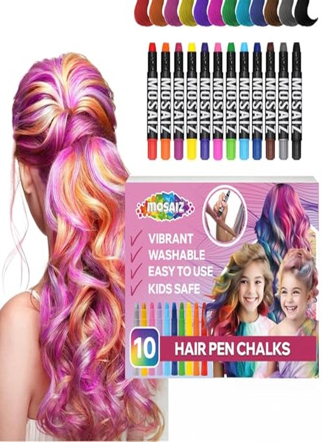 Mosaiz Hair Chalk for Girls and Boys, 10 Pcs Chalk Pens, Washable, Safe Temporary Hair Color for Kids, Teens and Adults, Great Birthday Gift, Great Toy for Kids Age 5 6 7 8 9 10 11 12 13 Years Old - Image 1