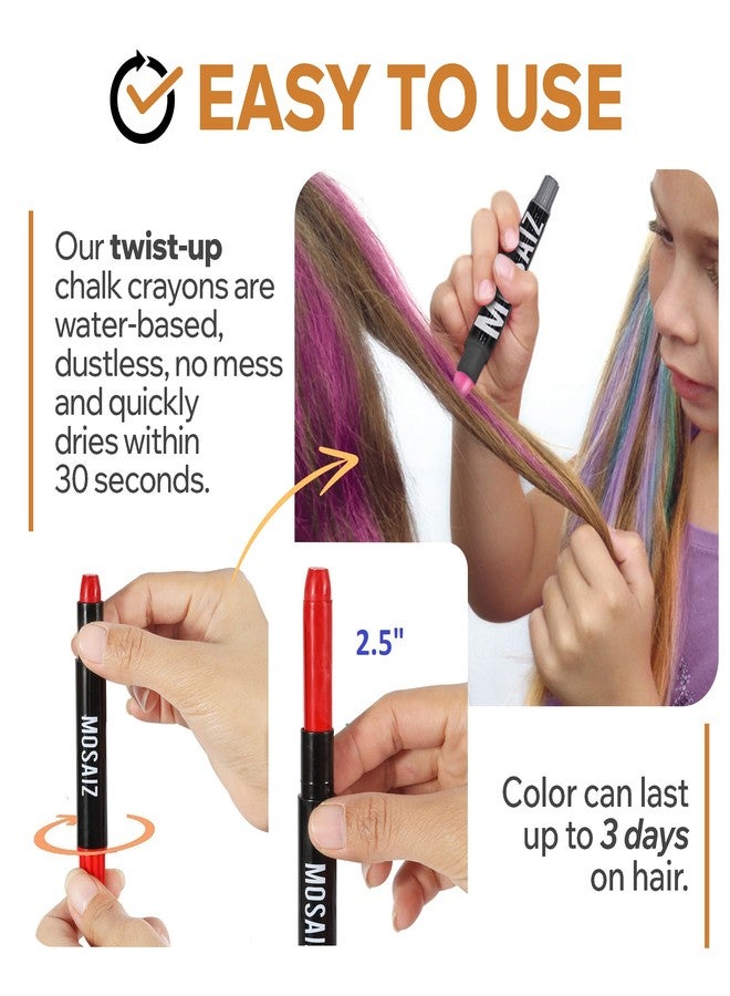 Mosaiz Hair Chalk for Girls and Boys, 10 Pcs Chalk Pens, Washable, Safe Temporary Hair Color for Kids, Teens and Adults, Great Birthday Gift, Great Toy for Kids Age 5 6 7 8 9 10 11 12 13 Years Old - Image 4