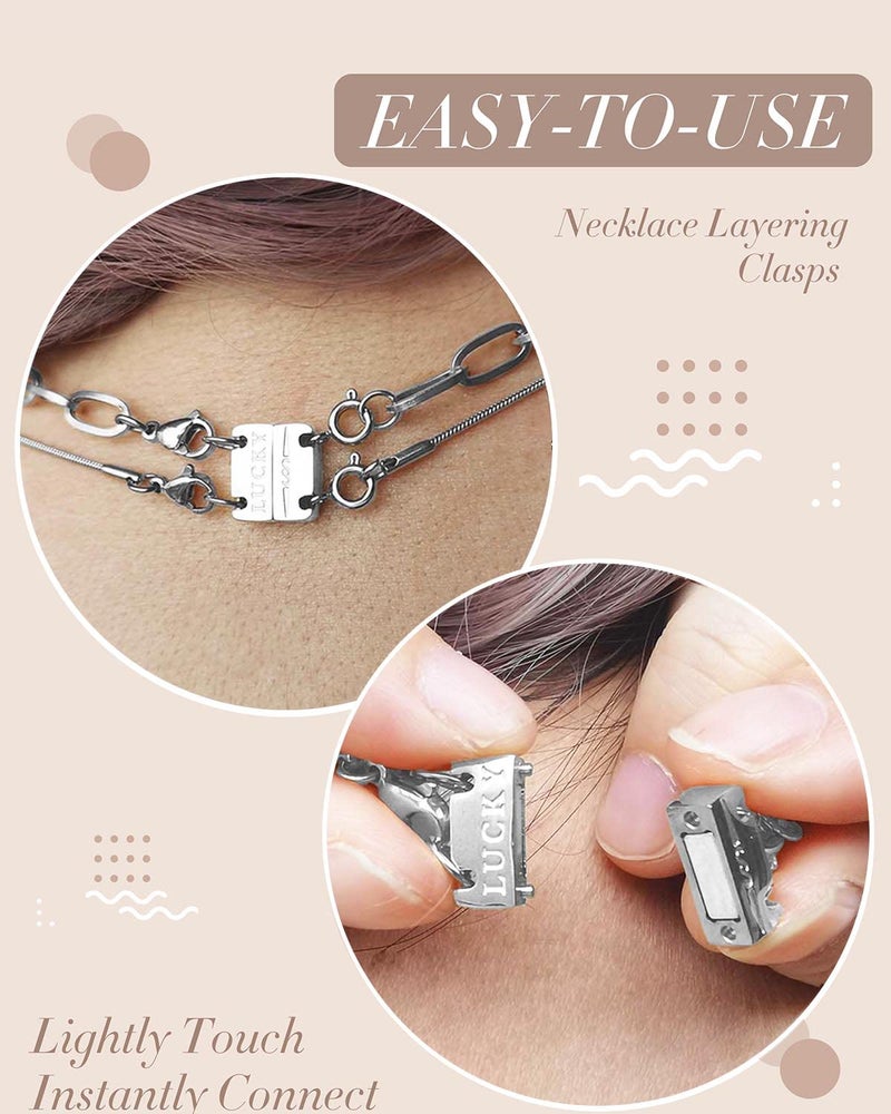 OHINGLT Lucky Necklace Layering Clasps Separator for Stackable,14K Gold and Silver Plated Multiple Necklace Clasps for Women - Image 2