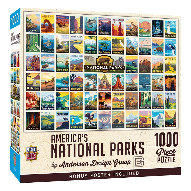 MasterPieces National Parks Maps 1000 Piece Jigsaw Puzzle for Adults, Family, Or Youth - America's National Parks by Anderson Design - Image 1