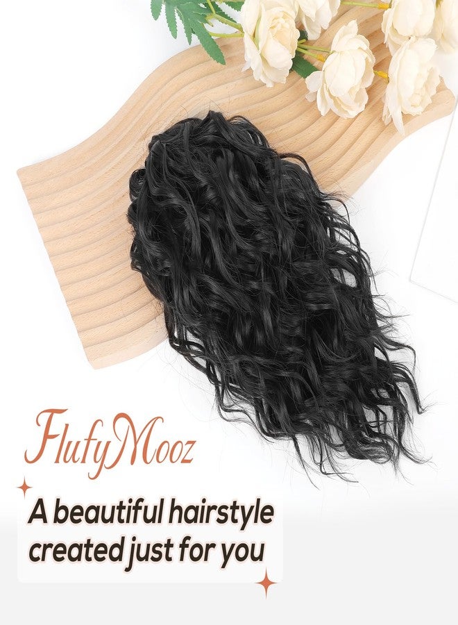 Flufymooz Ponytail Extension, 12" Short Claw Ponytail Extension Wavy Curly Jaw Clip in Pony tails Hairpiece Natural Synthetic Hairpiece for Women (Natural Black) - Image 2