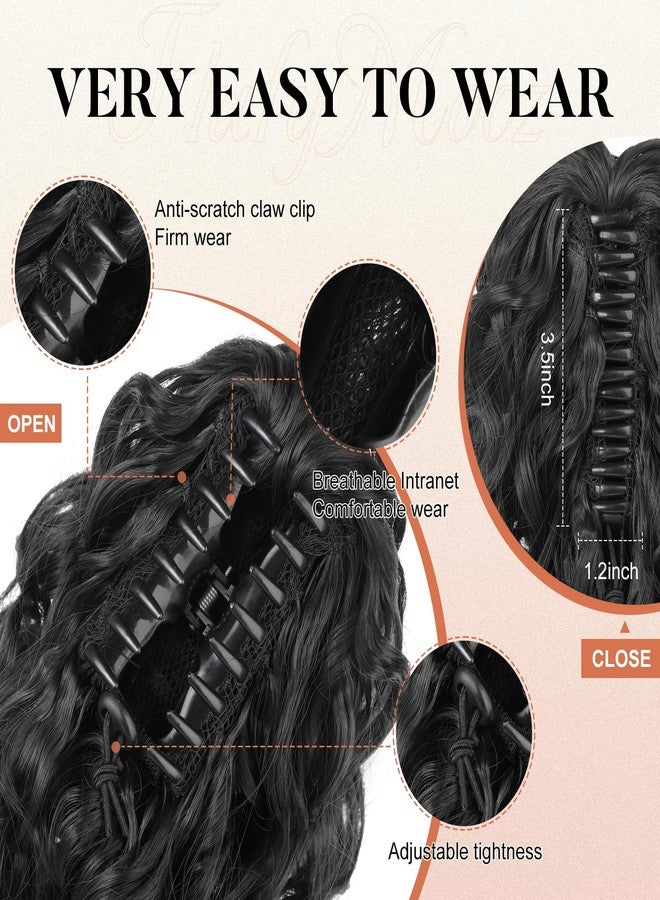 Flufymooz Ponytail Extension, 12" Short Claw Ponytail Extension Wavy Curly Jaw Clip in Pony tails Hairpiece Natural Synthetic Hairpiece for Women (Natural Black) - Image 4