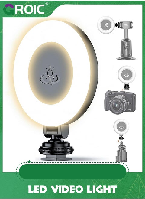 LED Video Light, 360° Rotation LED Camera Light, Rechargeable Camera Led Light with Cold Shoe Mounts and 1/4" Interface, 9 Levels of Dimming, Portable Light for Photography, Live, Video Recording