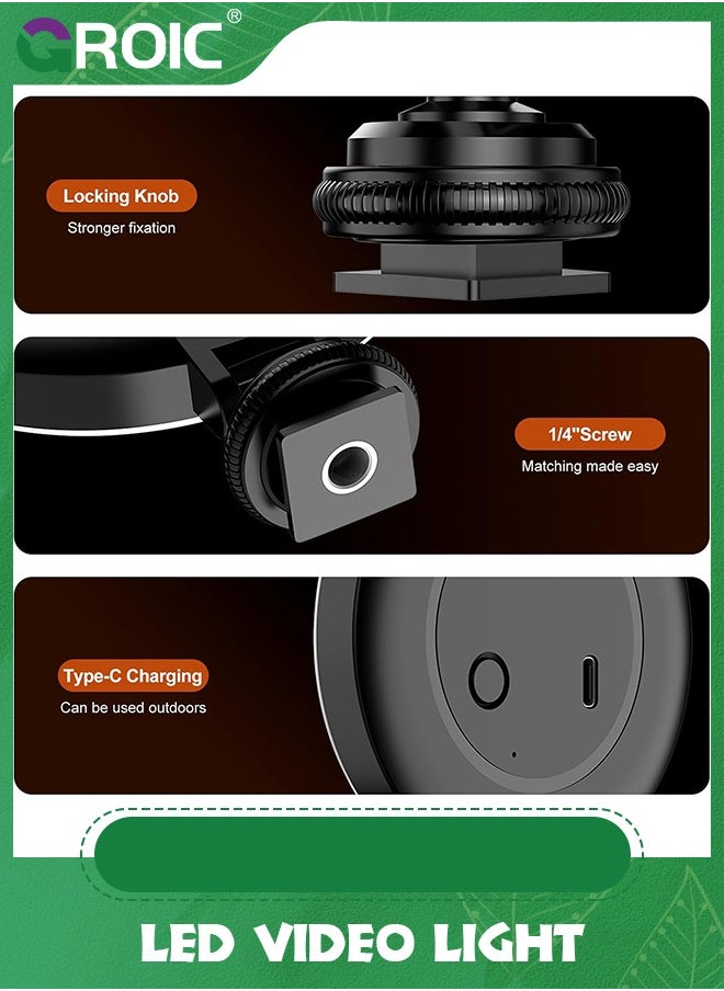 GROIC - LED Video Light, 360° Rotation LED Camera Light, Rechargeable Camera Led Light with Cold Shoe Mounts and 1/4" Interface, 9 Levels of Dimming, Portable Light for Photography, Live, Video Recording - Image 1